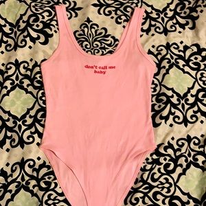Forever 21 Don’t Call me Baby pink leotard